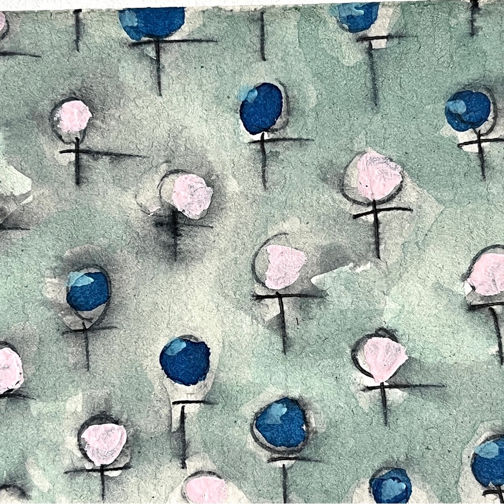 Pen & Ink & Gouache- Abstract Blue and White Home Art Painting- Fun! New.